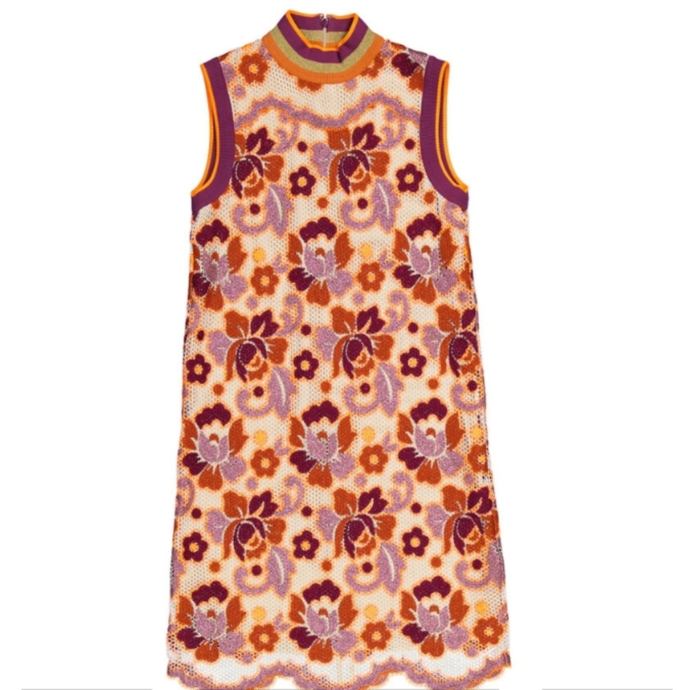 New Burberry Edna Floral Sleeveless Dress Orange and Purple Accents, Size M - Picture 4 of 10
